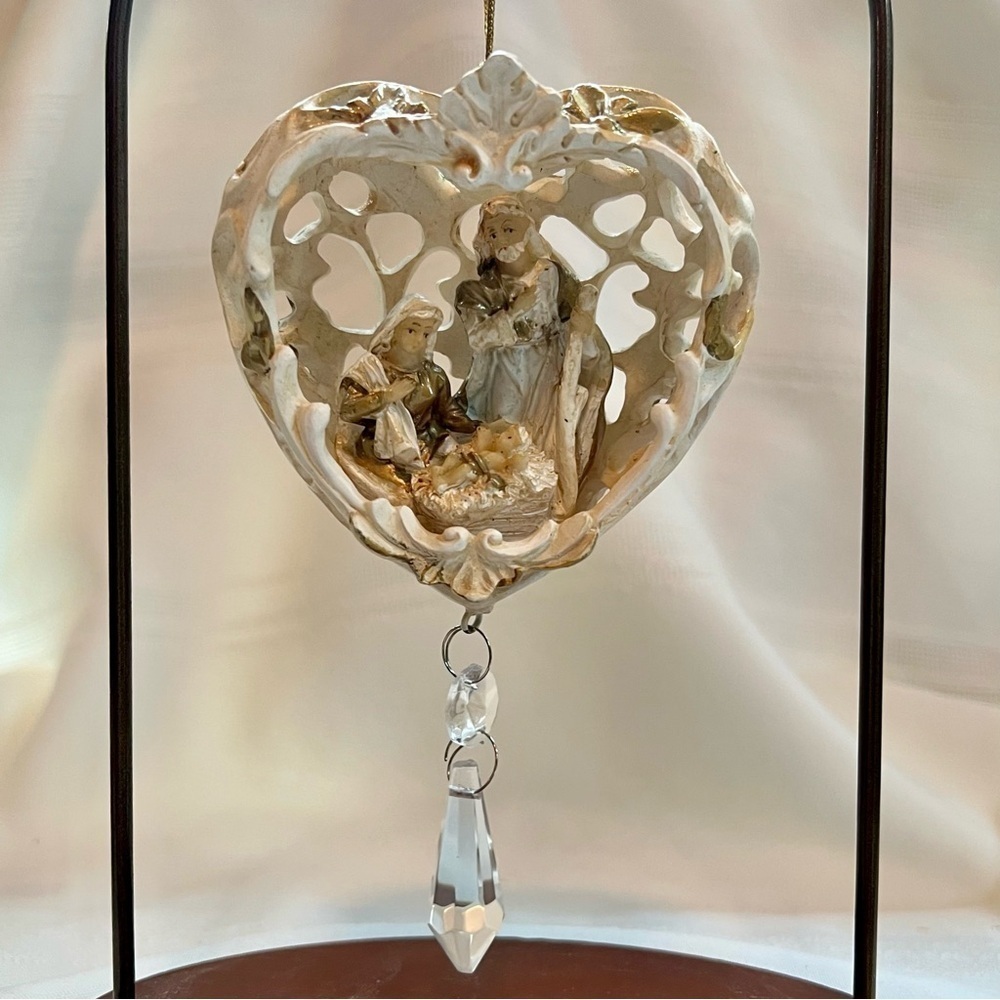 Nativity Ornament VTG Estate 3D Porcelain Crystal‎ Hand Painted EUC
